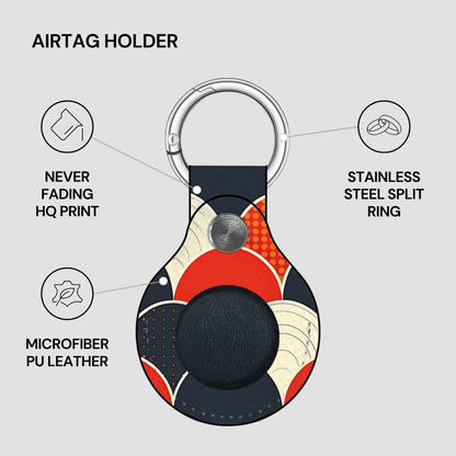 Airtag holder with features highlighted on a gray background