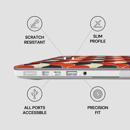 Laptop case with features labeled on a gray background