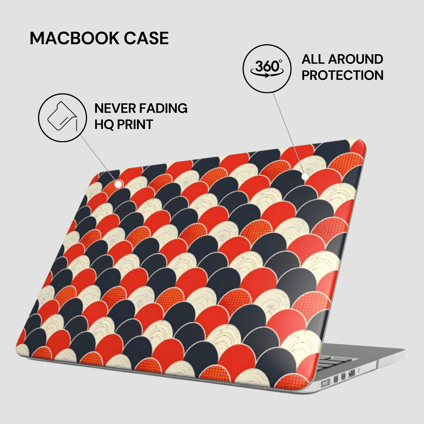 Macbook case with geometric pattern on a white background