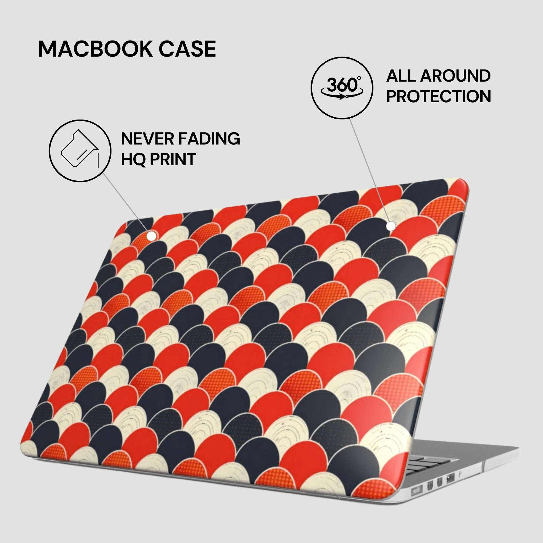 Macbook case with geometric pattern on a white background