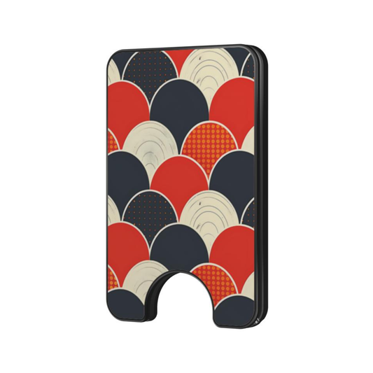 Crimson Arc Magnetic Wallet with red, navy, and cream layered arc pattern