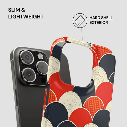 Phone case with geometric pattern on a gray background