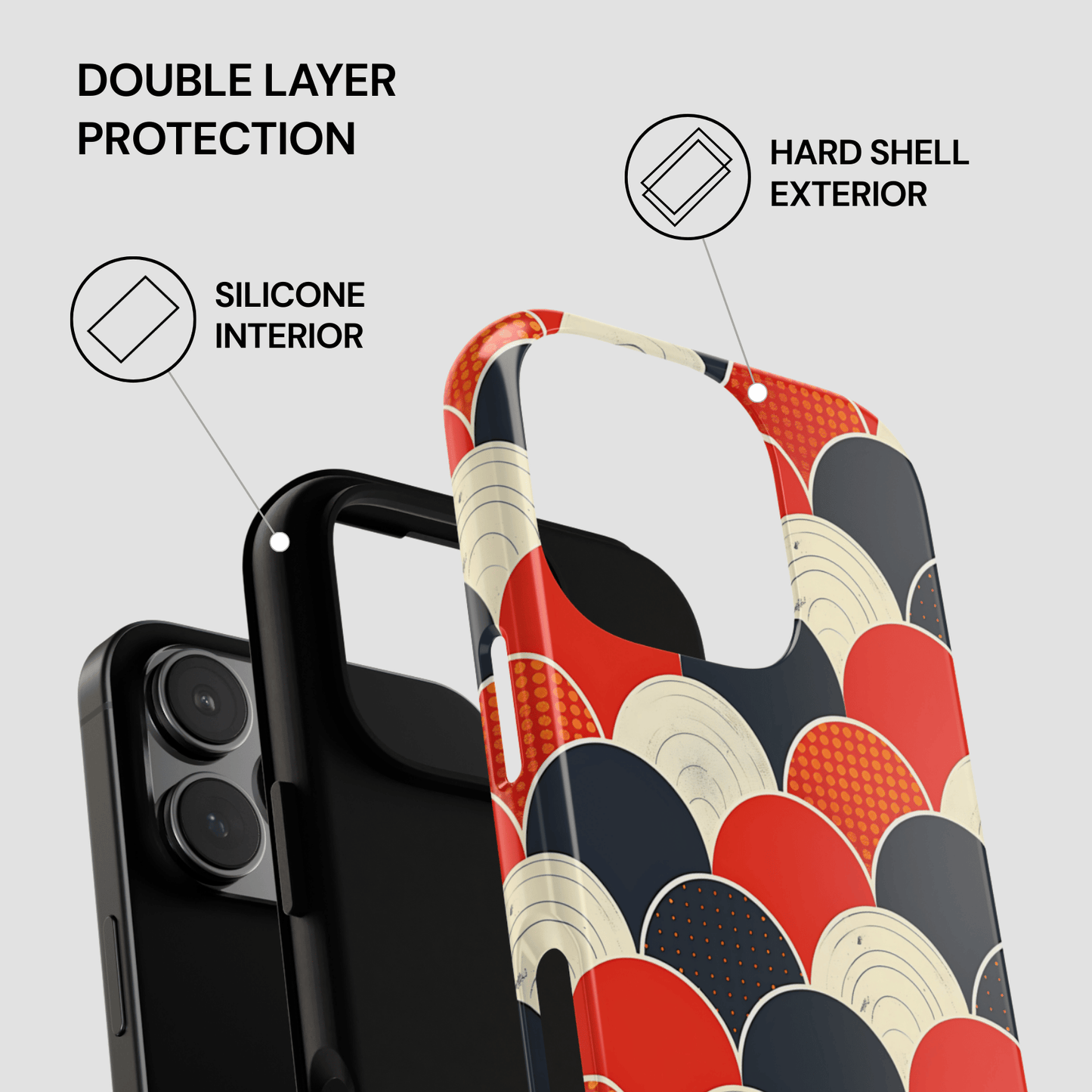 Phone case with double-layer protection features on a white background