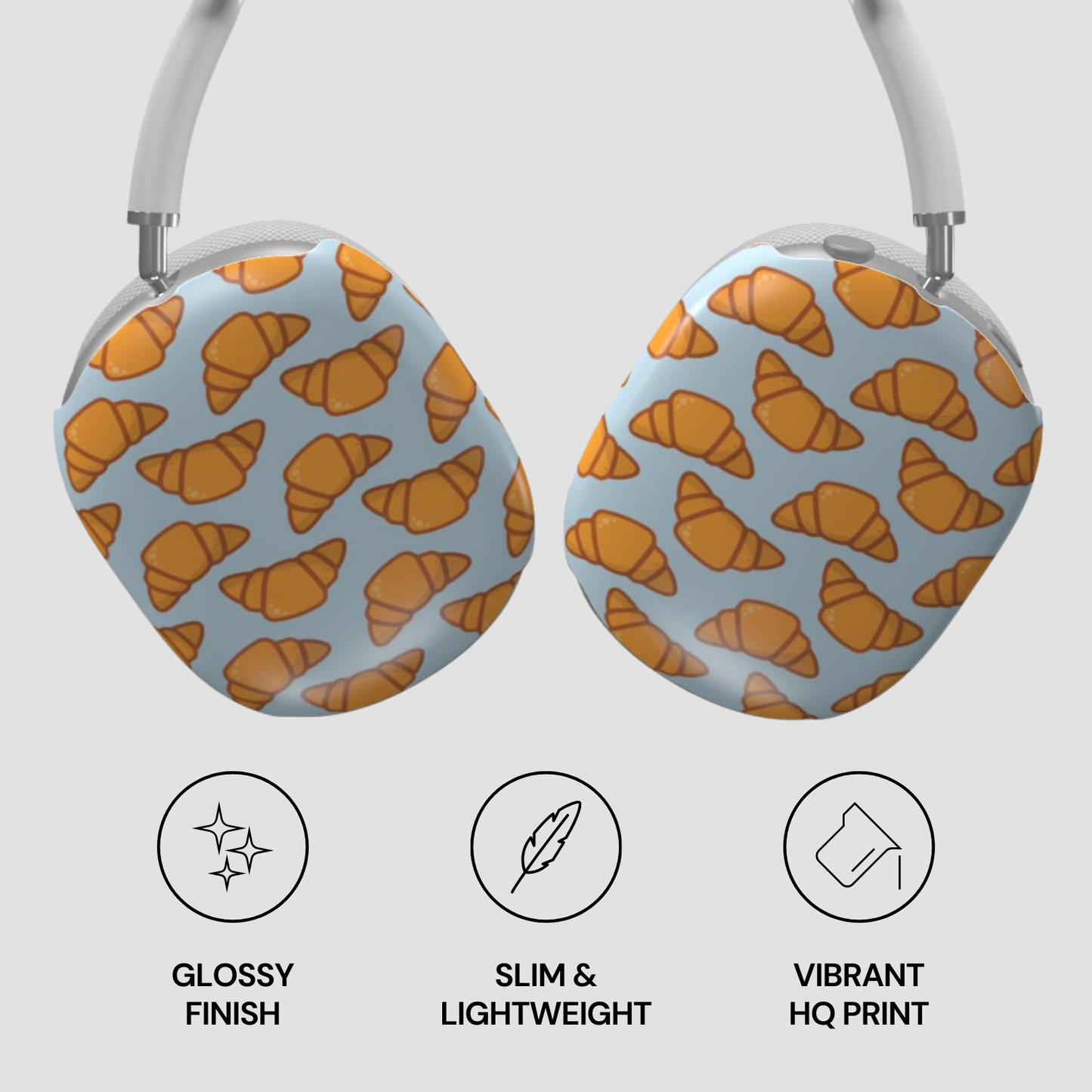Airpod Max with croissant pattern on a light gray background | Casenari