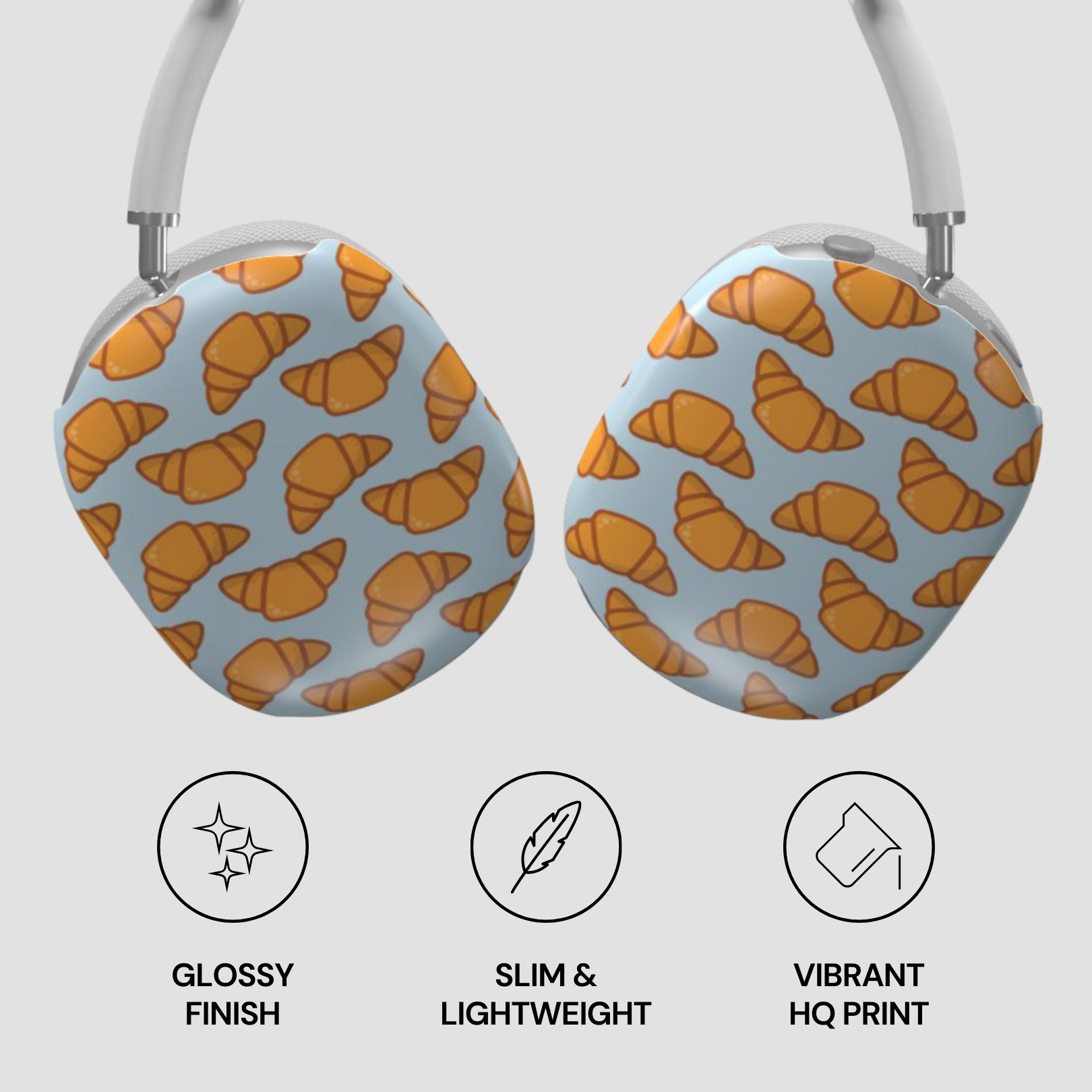 Airpod Max with croissant pattern on a light gray background | Casenari