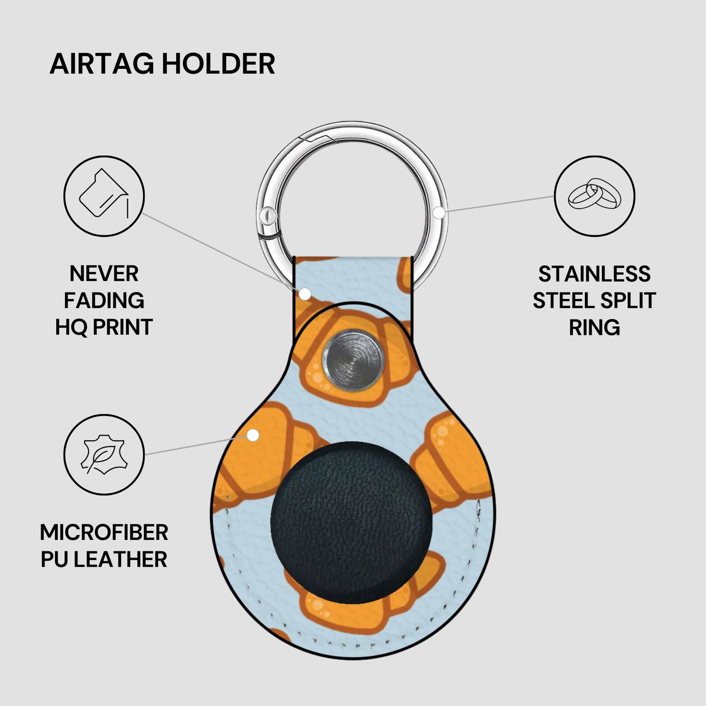 Airtag holder with features highlighted on a gray background | Casenari