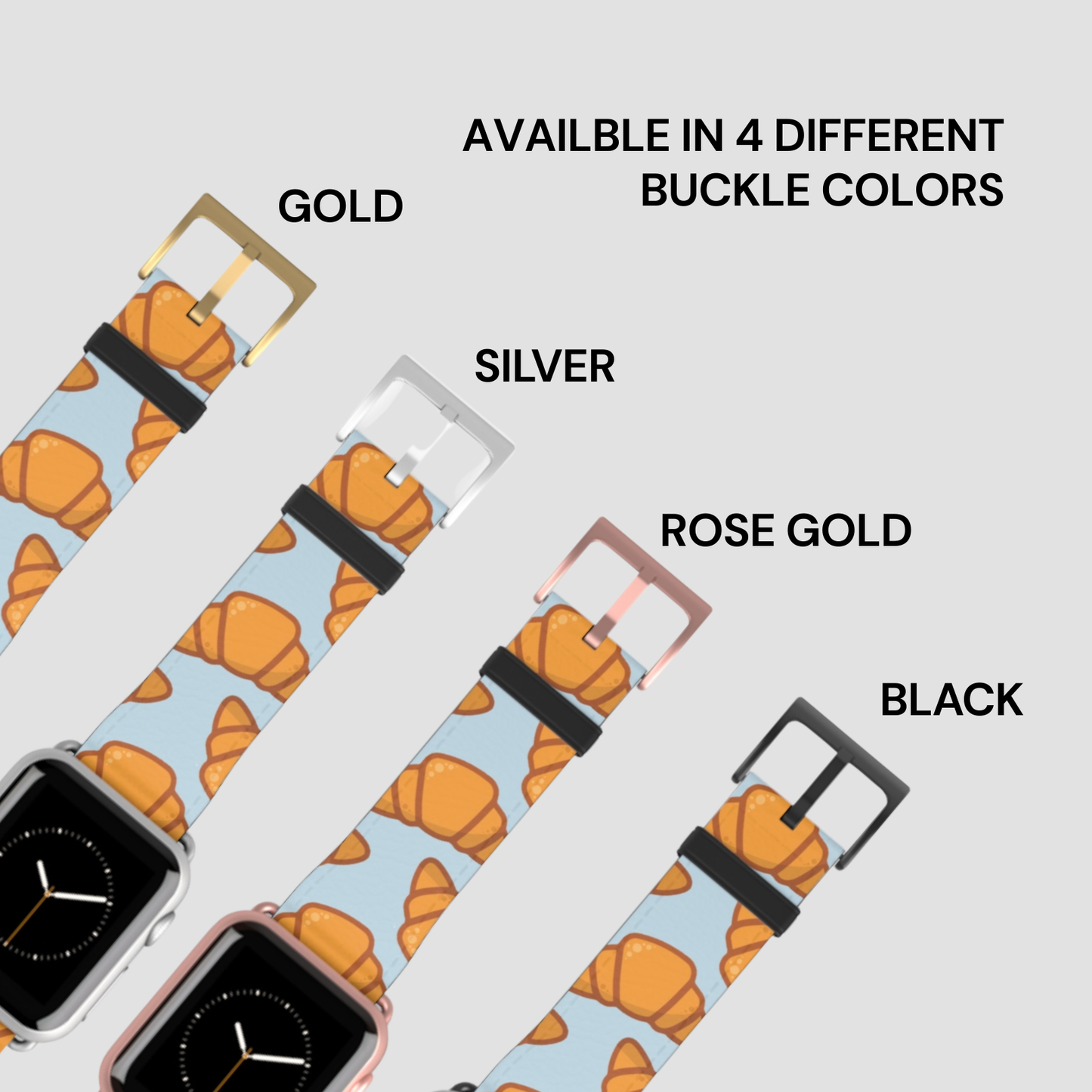 Basketball patterned watch strap with gold, silver, rose gold, and black buckles on a light gray background. | Casenari