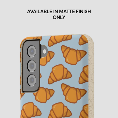 Phone case with croissant pattern on a light blue background | Casenari