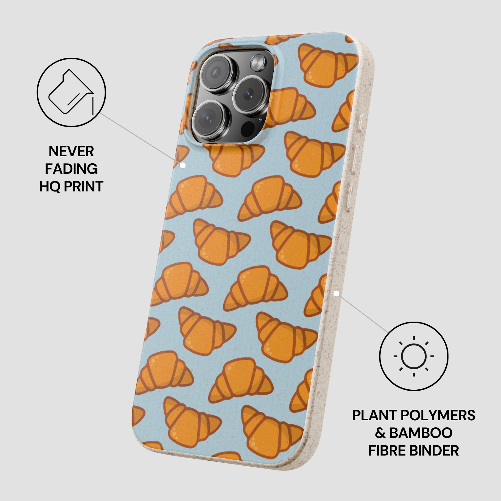 Phone case with croissant pattern on a light blue background | Casenari