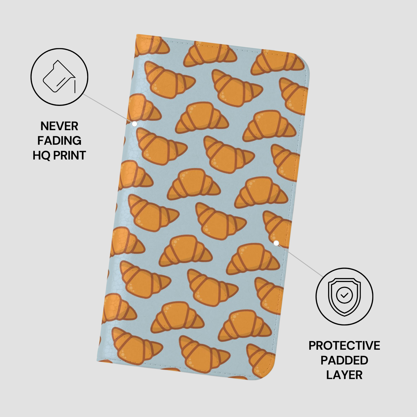 Notebook Case with croissant pattern on a light blue background | Casenari