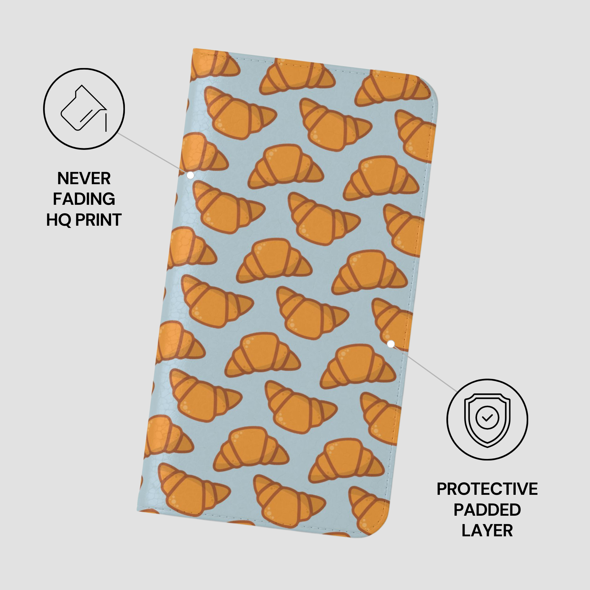 Notebook Case with croissant pattern on a light blue background | Casenari