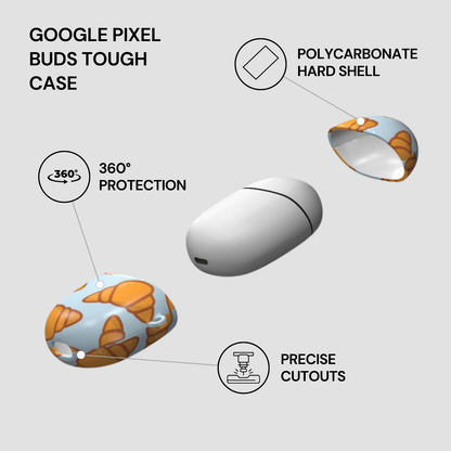 Google Pixel Buds Tough Case with features highlighted on a light gray background | Casenari