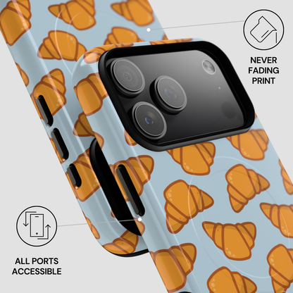 Phone case with croissant pattern on a light blue background | Casenari