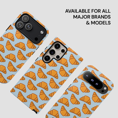 Phone case with croissant pattern on a light blue background | Casenari