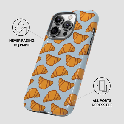 Phone case with croissant pattern on a light blue background | Casenari
