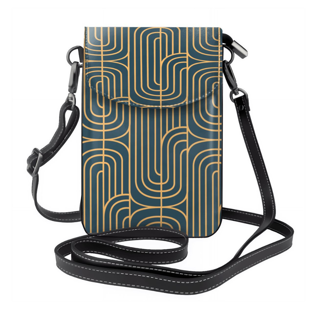 Crossbody bag with geometric pattern on a white background