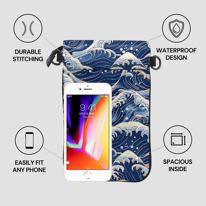 Phone case with wave design and phone inside, featuring durability and waterproof features. | casenari