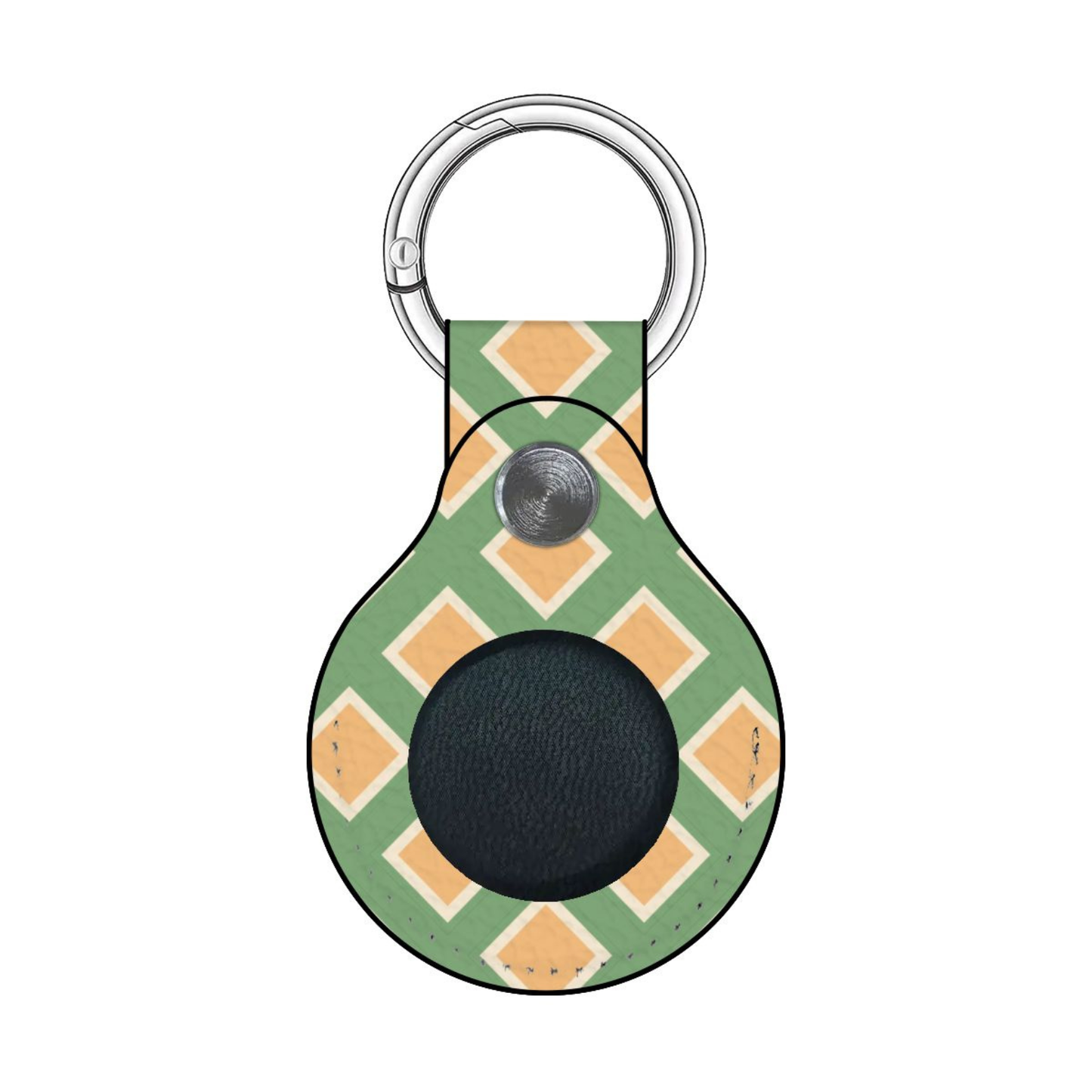 Keychain with green and orange pattern on a white background
