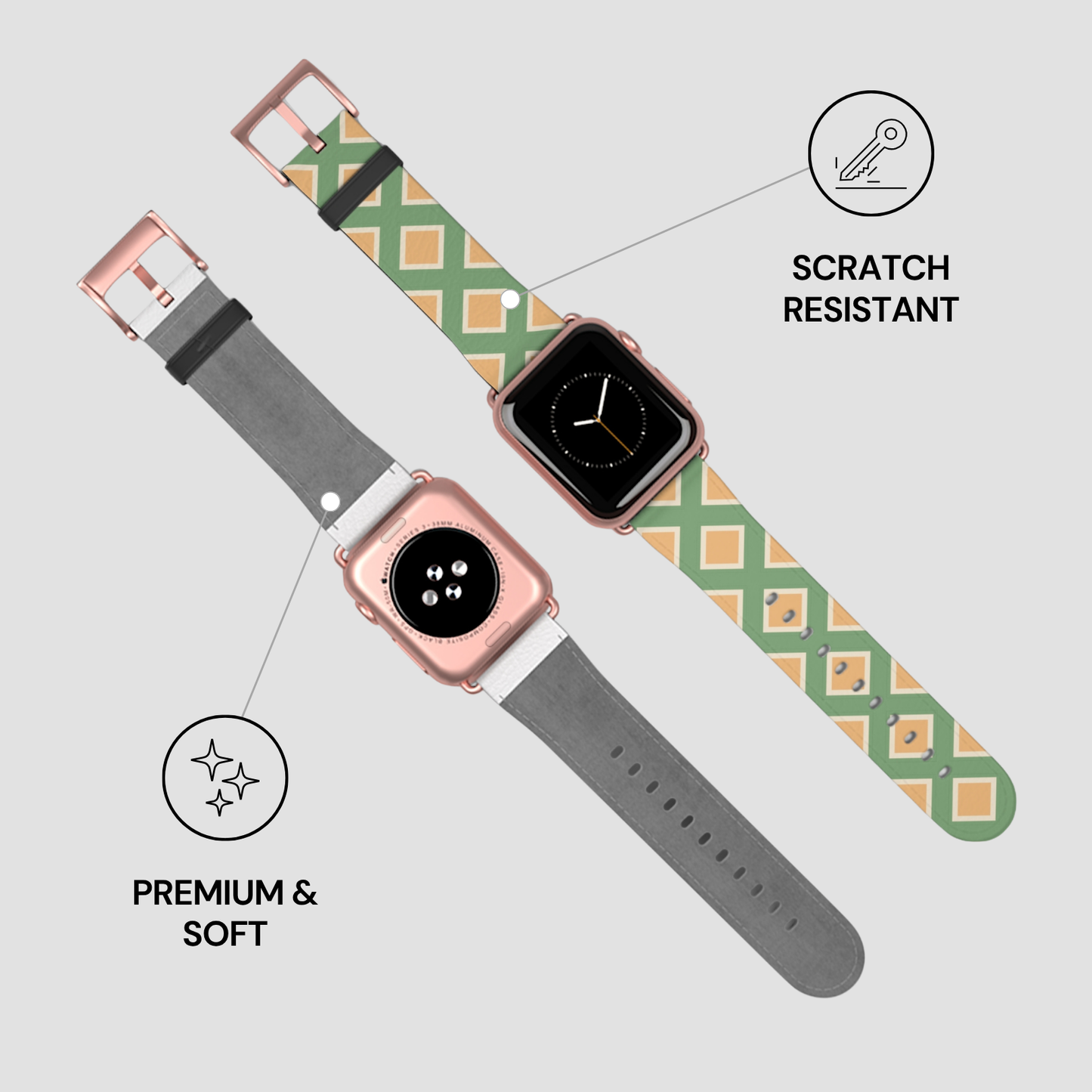 Smartwatch with a patterned band on a light gray background
