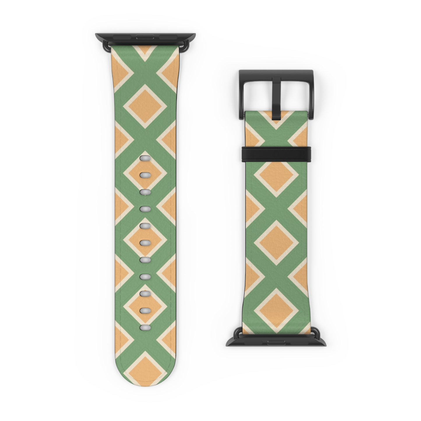 Two watch straps with geometric pattern on a white background