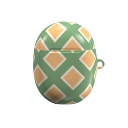 Green and orange geometric patterned case on a white background