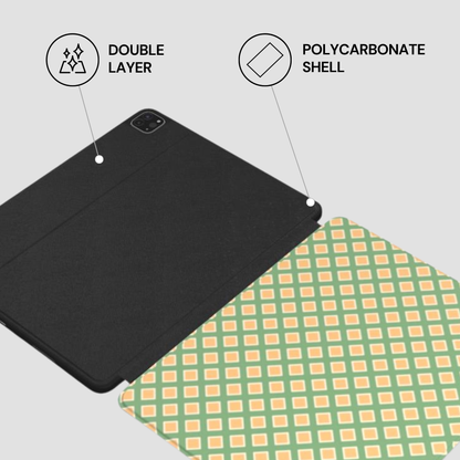 Black tablet case with polycarbonate shell and double layer features on a light gray background.
