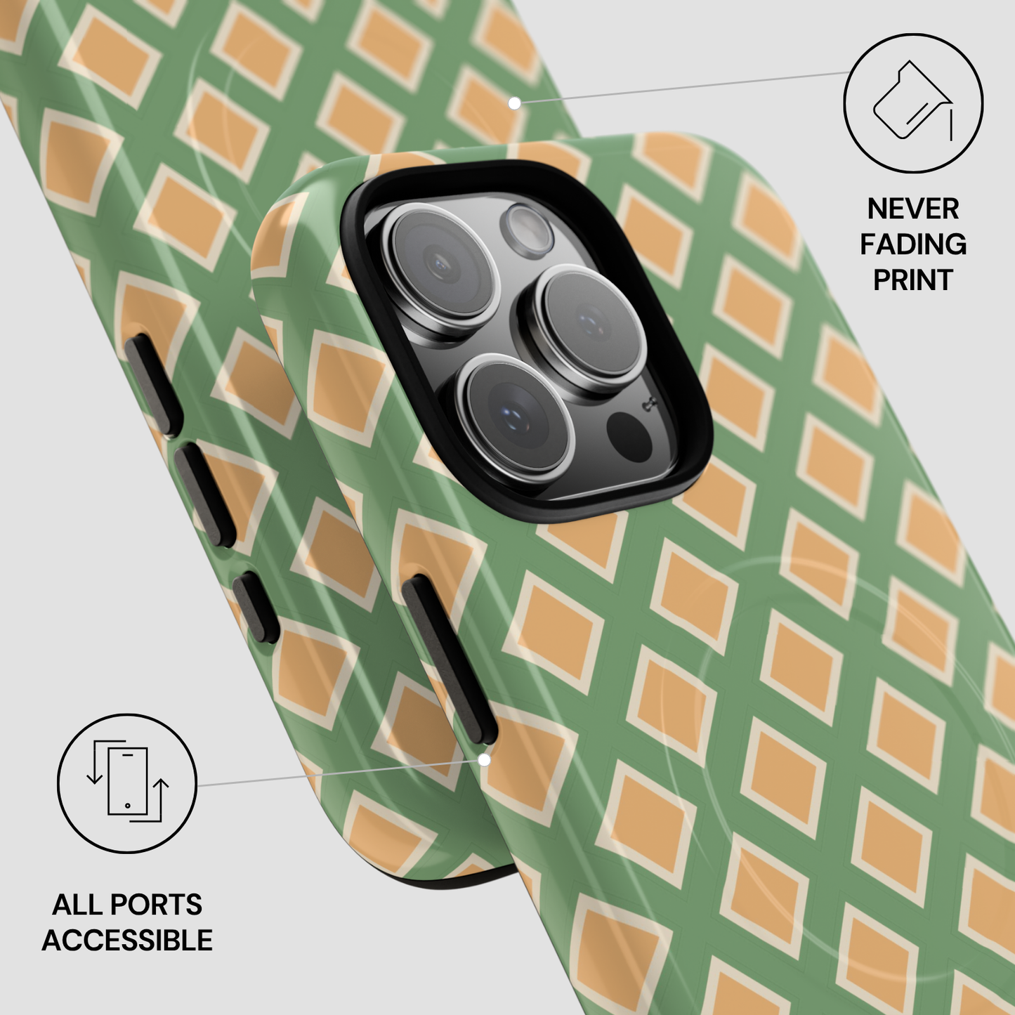 Phone case with geometric pattern on a white background