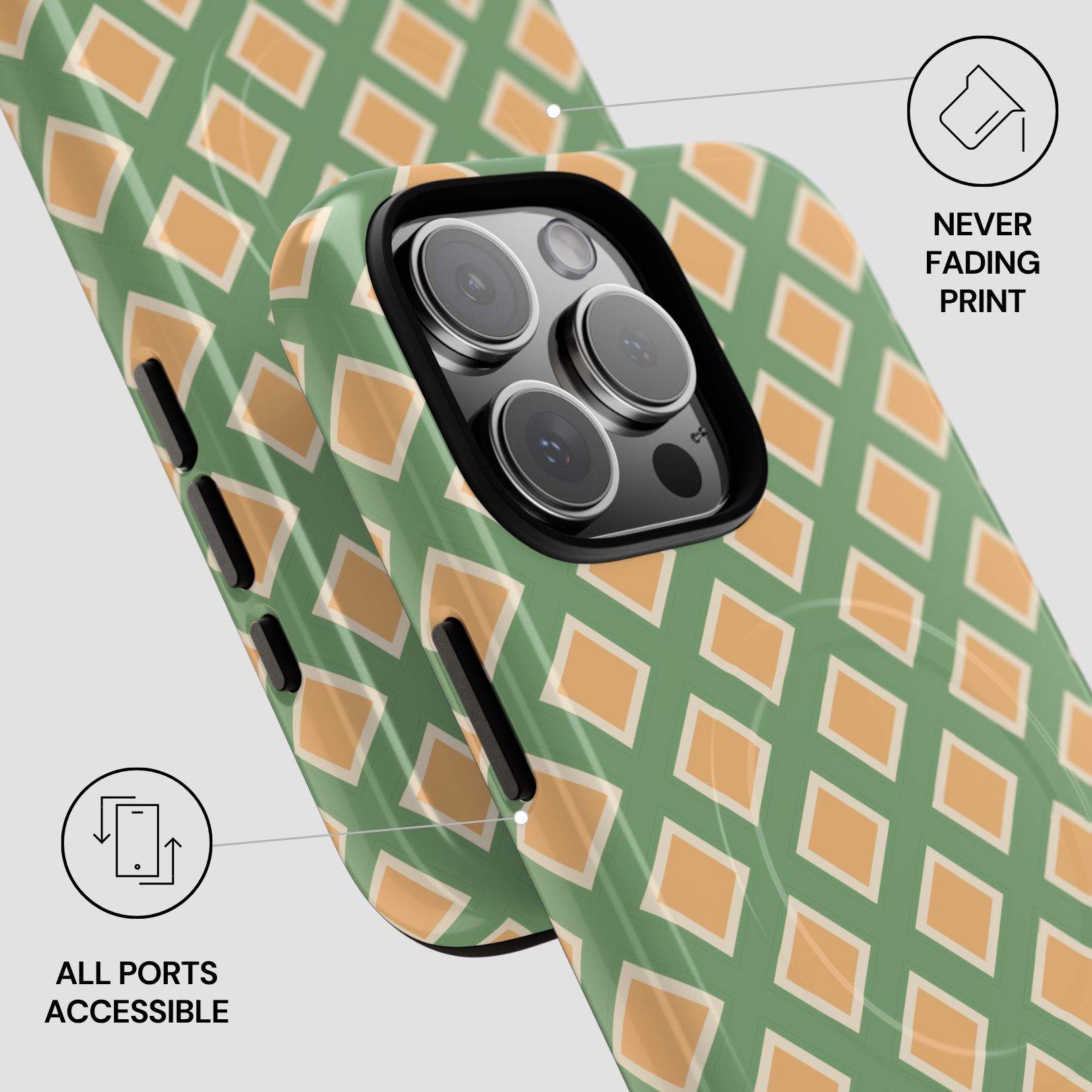 Phone case with geometric pattern on a white background