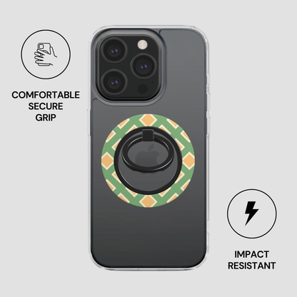 Phone case with a ring holder on a gray background
