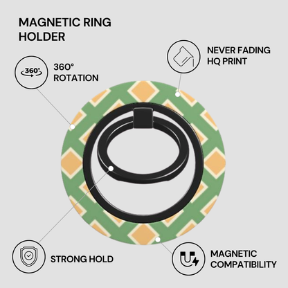 Magnetic ring holder with features highlighted on a gray background