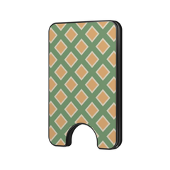 Diamond Grove Magnetic Wallet with sage green lattice pattern and warm tan diamond details