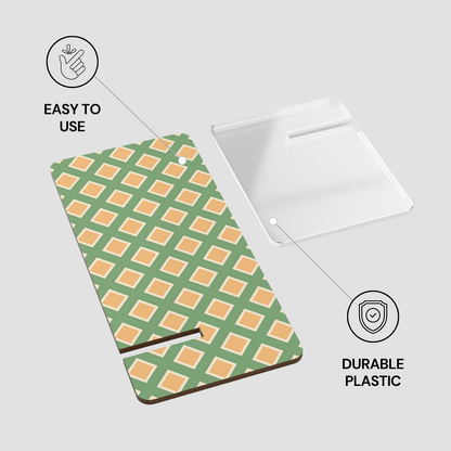Green and orange checkered product with 'Easy to Use' and 'Durable Plastic' text on a white background