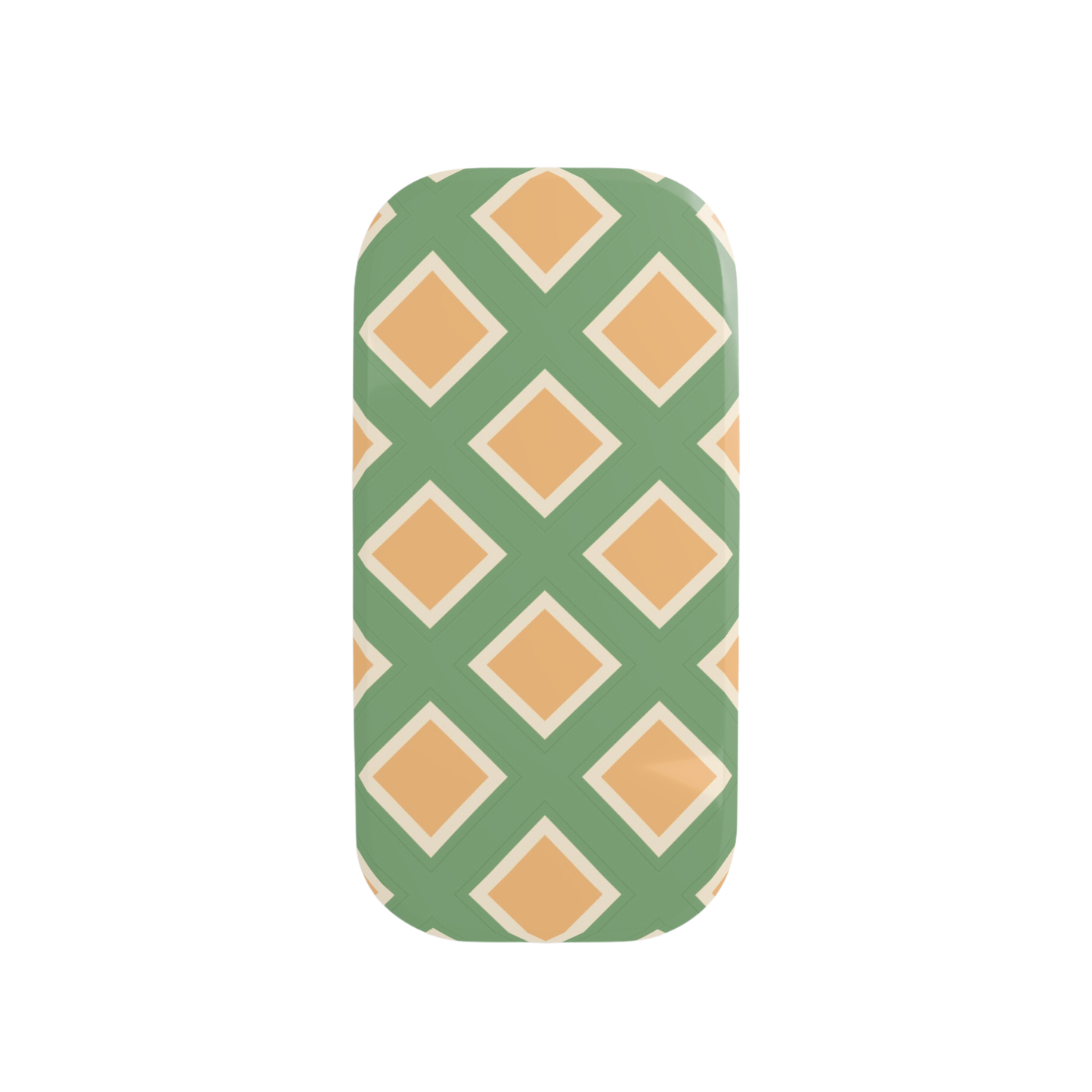 Phone case with green and beige geometric pattern on a white background