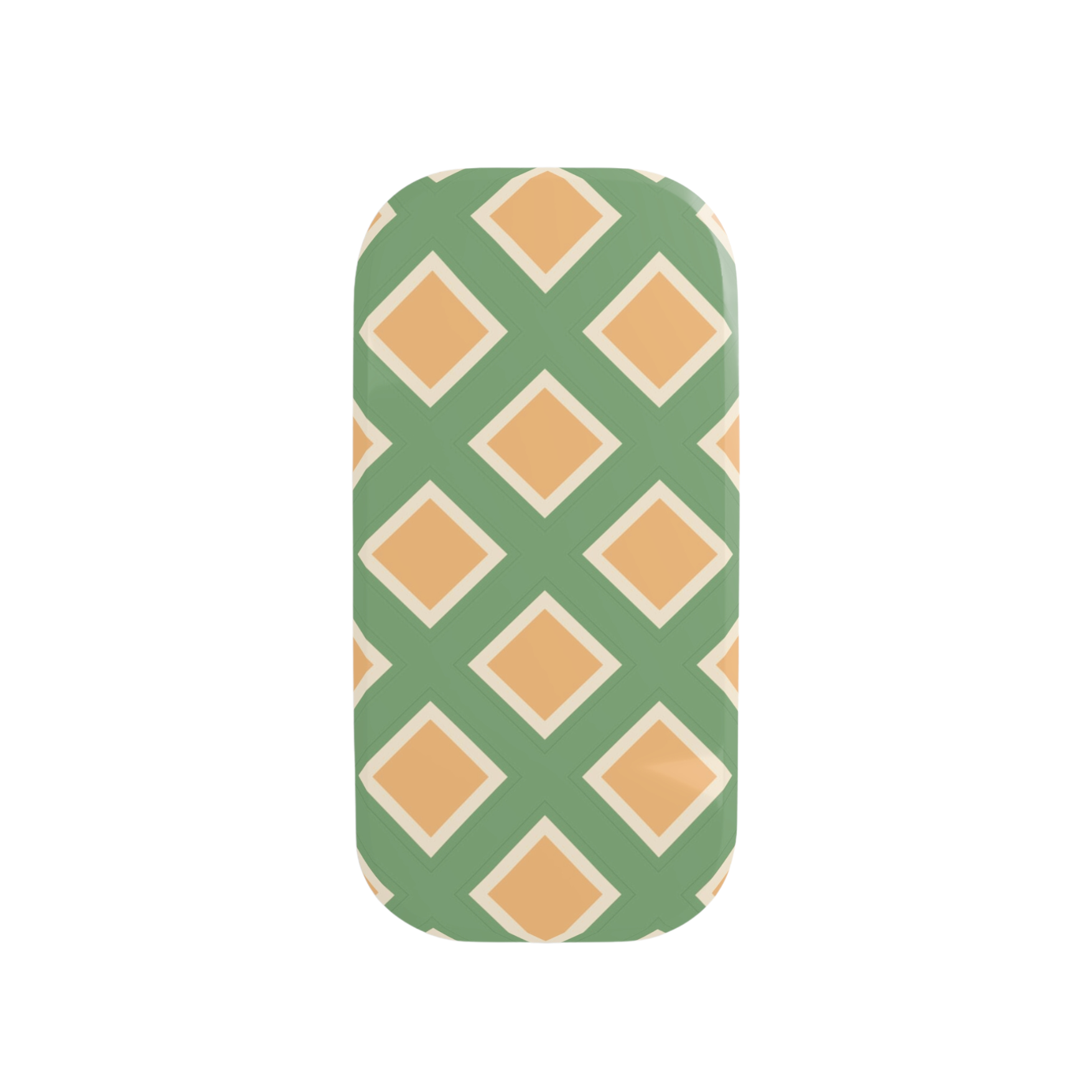 Phone case with green and beige geometric pattern on a white background