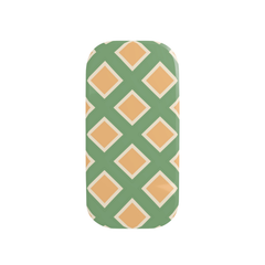 Phone case with green and beige geometric pattern on a white background