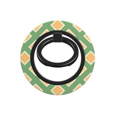 Phone ring holder with green and orange checkered design on a white background