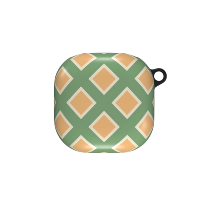 Green and beige patterned case on a white background