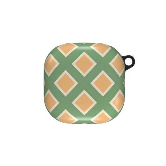 Green and beige patterned case on a white background
