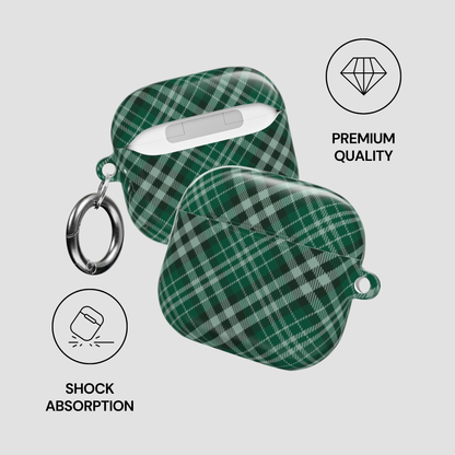 Green plaid patterned case with keychain on a light gray background | Casenari