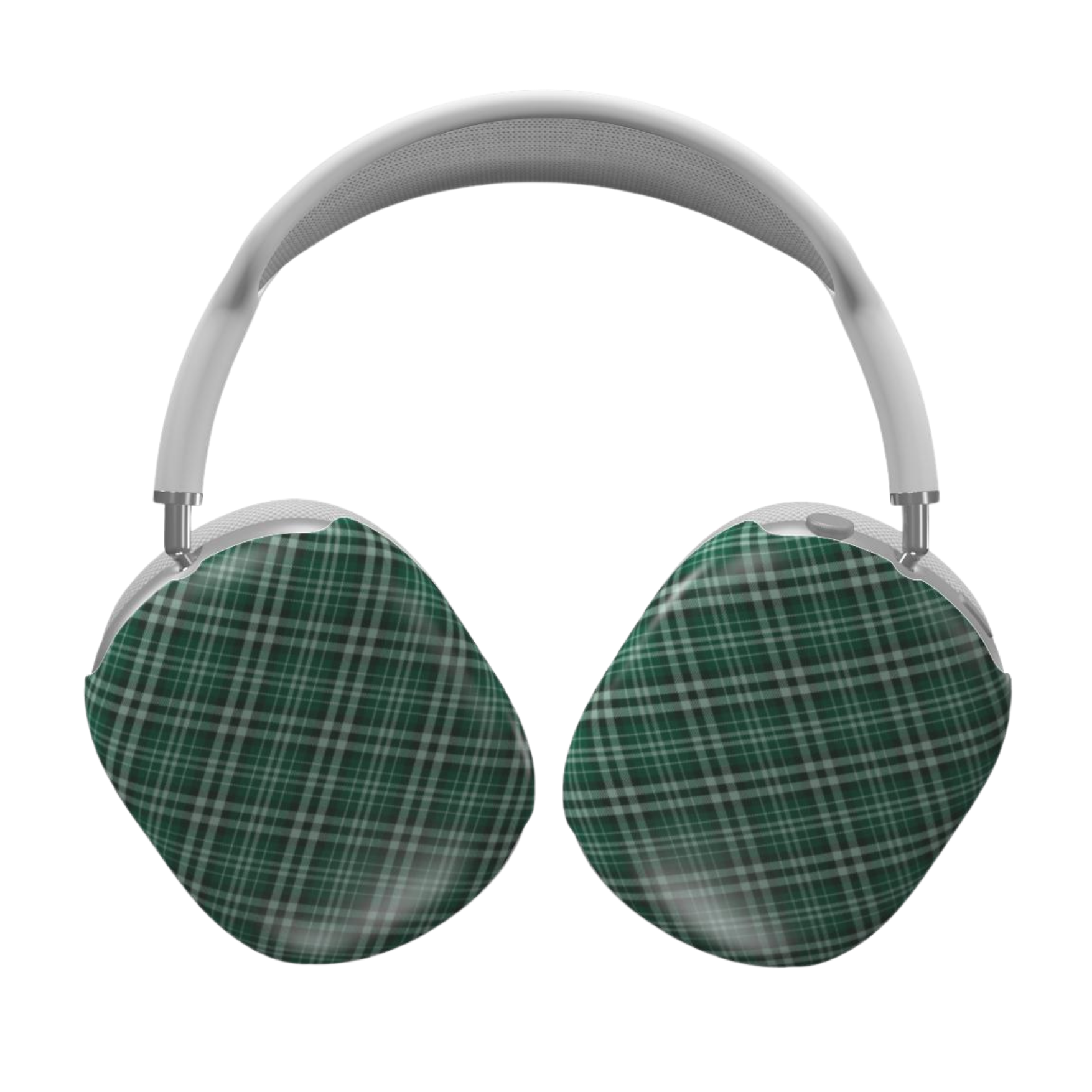 Green plaid headphones on a white background
