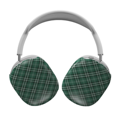 Green plaid headphones on a white background
