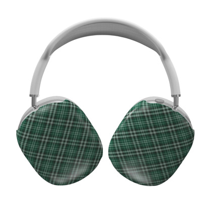 Green plaid headphones on a white background