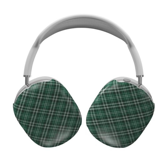 Green plaid headphones on a white background