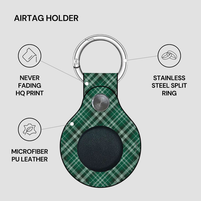 Green plaid airtag holder with keychain on a gray background | Casenari