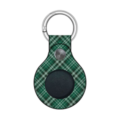 Green plaid keychain with a black circle and silver ring on a white background | Casenari