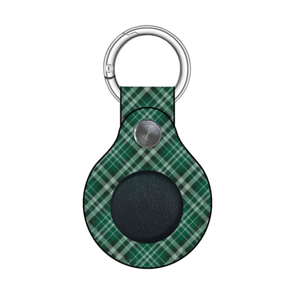 Green plaid keychain with a black circle and silver ring on a white background | Casenari