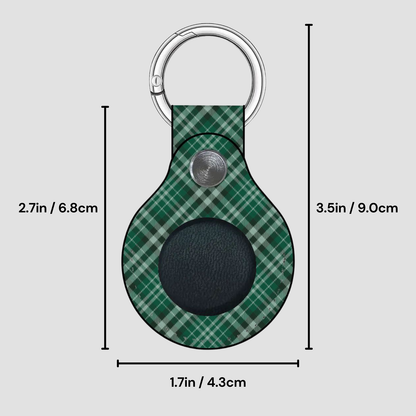 Green plaid keychain with measurements on a gray background | Casenari