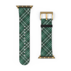 Green plaid watch strap with gold hardware on a white background | Casenari