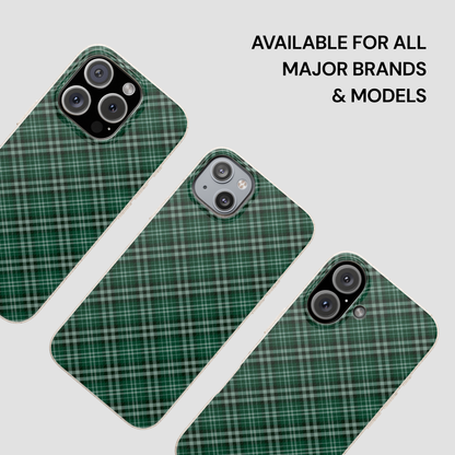 Green plaid phone case on a white background with text 'Available for all major brands & models'. | Casenari