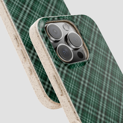 Green plaid phone case with a textured border on a light gray background | Casenari